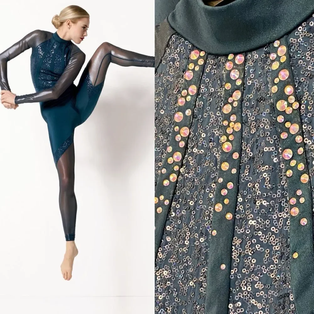 Kelle dance custume blue leotard pant 2 piece illusion NEW RULES 103501 LC